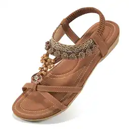 Walmart Ecetana Womens Flat Sandals Comfortable Summer Casual Bohemian Beach Sandals Shoes offer