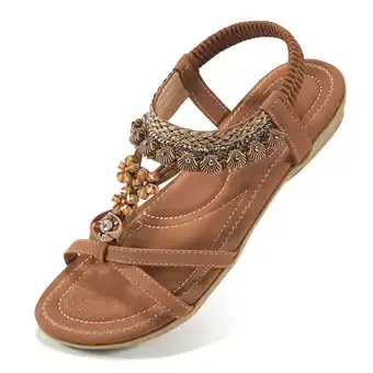 Walmart Ecetana Womens Flat Sandals Comfortable Summer Casual Bohemian Beach Sandals Shoes offer