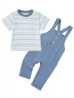 Walmart CARETOO Baby Boy Clothes 2Pcs Toddler Striped Short Sleeve T-Shirt Overalls Set 6M-3T Casual Outfits offer