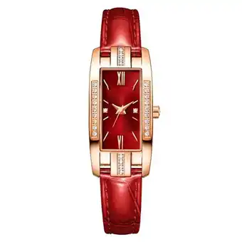 Walmart Glamorous Vintage-Inspired Small Square Ladies Watch with Diamond Accents - Red Dial & Strap offer