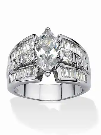 Walmart PalmBeach Jewelry 7.87 TCW Marquise-Cut Cubic Zirconia Engagement Anniversary Ring Platinum-Plated offer