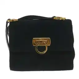 Walmart Pre-Owned Salvatore Ferragamo Gancini Black Suede Shoulder Bag offer