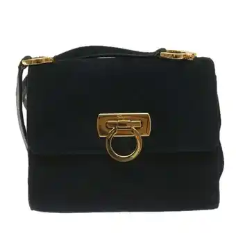 Walmart Pre-Owned Salvatore Ferragamo Gancini Black Suede Shoulder Bag offer