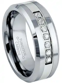 Walmart Jewelry Avalanche Tungsten Carbide 7-CZ Mens Wedding Band, Comfort-fit, Low-Beveled, 8MM offer