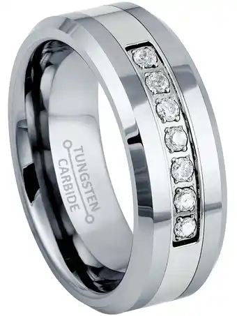 Walmart Jewelry Avalanche Tungsten Carbide 7-CZ Mens Wedding Band, Comfort-fit, Low-Beveled, 8MM offer
