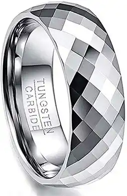 Walmart 8mm Silver Multi-Faceted Wedding Band for Men Domed Tungsten Carbide Ring Comfort Fit offer