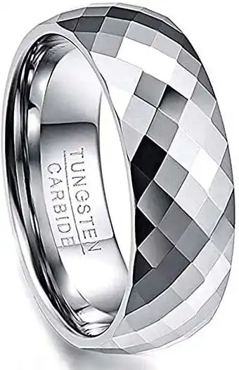 Walmart 8mm Silver Multi-Faceted Wedding Band for Men Domed Tungsten Carbide Ring Comfort Fit offer