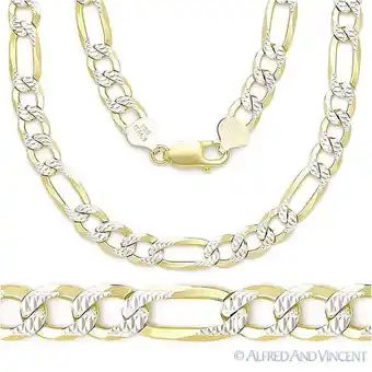 Walmart Alfred & Vincent 6.8mm Figaro D-Cut Pave Link Chain Necklace, .925 Sterling Silver, 14k Yellow Gold offer