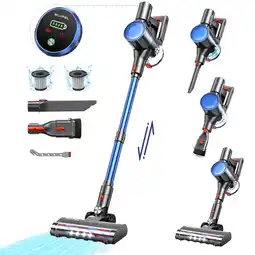 Walmart Cordless Stick Vacuum Cleaner, 450W 38kPa, 55min Runtime, Smart Display, for Carpet & Pet Hair, Blue offer