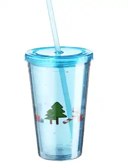 Walmart Double Walled Christmas Acrylic Tumbler With Straw 16oz - 2 Pack offer