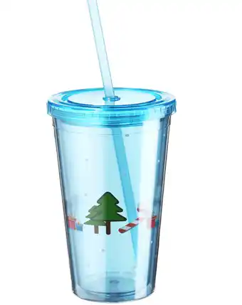 Walmart Double Walled Christmas Acrylic Tumbler With Straw 16oz - 2 Pack offer