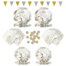 Walmart Way to Celebrate! Gold & Silver Marble Party Tableware and Decoration Kit for 16 Guests offer