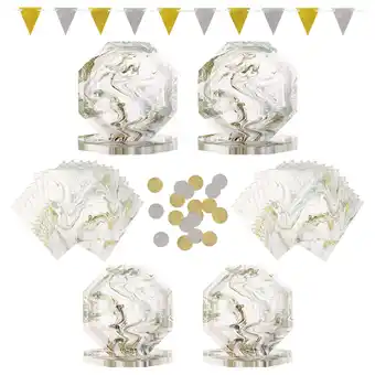 Walmart Way to Celebrate! Gold & Silver Marble Party Tableware and Decoration Kit for 16 Guests offer
