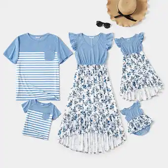 Walmart PatPat Family Matching Outfits Mommy and Me Dresses and Striped T-shirts Sets, Boy 2-7 T offer