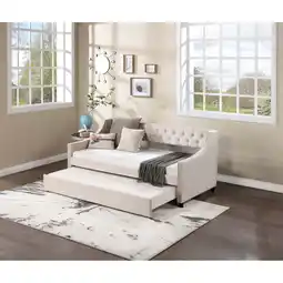 Walmart imerelez Upholstered Daybed with Trundle, Twin Size Frame, Beige Velvet offer