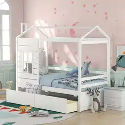 Walmart New Twin Size House Bed Wood Bed with Two Drawers ( White ) offer
