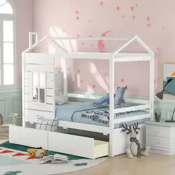 Walmart New Twin Size House Bed Wood Bed with Two Drawers ( White ) offer