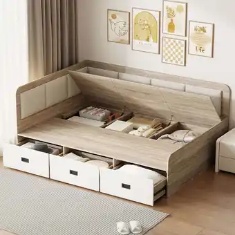 Walmart New Full Size Daybed with Three Drawers and Three Storage Compartments, Nature+Beige offer