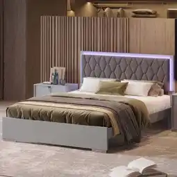 Walmart New Queen Size Upholstered Bed with LED Lights,Modern Platform Bed with Velvet Headboard,Grey offer