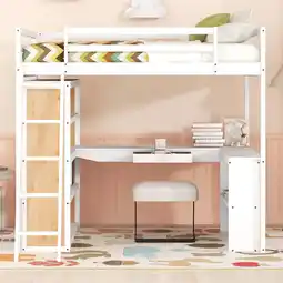 Walmart Full Size Loft Bed with Ladder, Shelves, and Desk, White offer