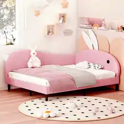 Walmart New Full size Upholstered Rabbit-Shape Daybed, Sofabed with Rabbit Ear Headboard, Pink offer