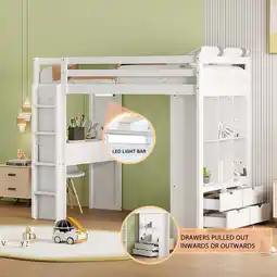 Walmart Newest Twin Size Loft Bed with large shelves, writing desk and LED Light, White offer