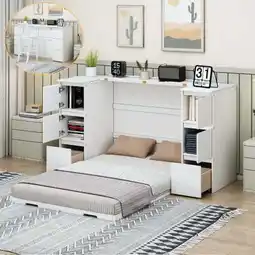 Walmart imerelez Twin Size Murphy Bed with Drawers, Cabinets and USB Ports,White offer