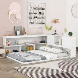 Walmart imerelez Full Floor Bed with L-shaped Bookcases, sliding doors,without slats,White offer
