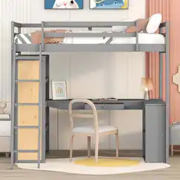 Walmart Twin Size Loft Bed with Ladder, Shelves, and Desk, Gray offer