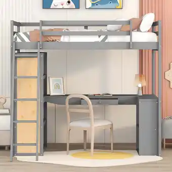 Walmart Twin Size Loft Bed with Ladder, Shelves, and Desk, Gray offer