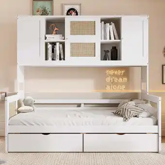 Walmart Newest Twin Size Wooden Daybed With 2 Drawers, and All-in-One Cabinet and Shelf, White offer
