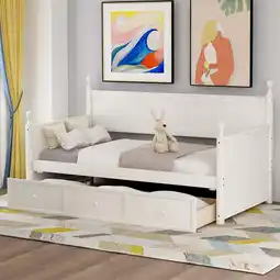 Walmart New Wood Daybed with Three Drawers ,Twin Size Daybed,No Box Spring Needed ,White offer