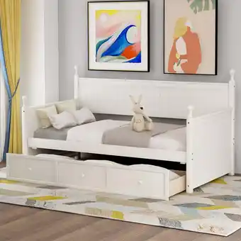 Walmart New Wood Daybed with Three Drawers ,Twin Size Daybed,No Box Spring Needed ,White offer