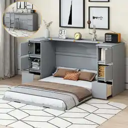 Walmart Newest Full Size Murphy Bed with Drawers, Cabinets and USB Ports,Gray offer