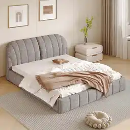 Walmart New Queen Size Upholstered Platform Bed with Thick Fabric, Polyester, Gray offer