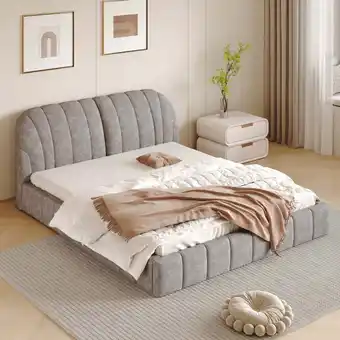 Walmart New Queen Size Upholstered Platform Bed with Thick Fabric, Polyester, Gray offer