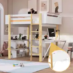 Walmart Newest Full Size Wood Loft Bed With Built-in Storage Cabinet and Cubes, Foldable desk, White offer