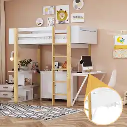 Walmart imerelez Twin Size Wood Loft Bed With Built-in Storage Cabinet and Cubes, Foldable desk, White offer
