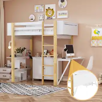 Walmart imerelez Twin Size Wood Loft Bed With Built-in Storage Cabinet and Cubes, Foldable desk, White offer
