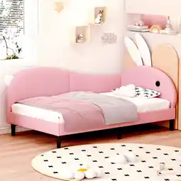 Walmart New Twin size Upholstered Rabbit-Shape Daybed, Sofabed with Rabbit Ear Headboard, Pink offer