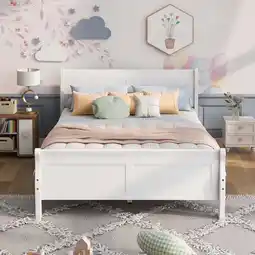 Walmart Queen Size Wood Platform Bed with Headboard and Wooden Slat Support (White) offer