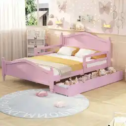 Walmart imerelez Full Size Wood Platform Bed with Guardrails on Both Sides and Two Storage Drawers ,Pink offer