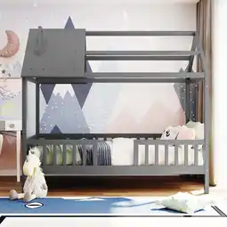 Walmart Twin Size Wood House Bed with Fence, Gray offer