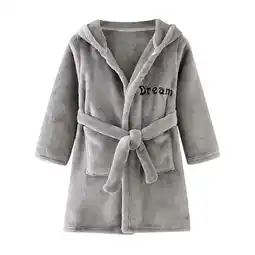 Walmart FRSASU Clearance Toddler Kids Hooded Thick Warm Flannel Bathrobe Night-robe Pajamas Gray 140(140) offer