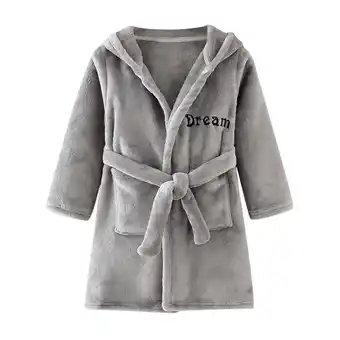 Walmart FRSASU Clearance Toddler Kids Hooded Thick Warm Flannel Bathrobe Night-robe Pajamas Gray 140(140) offer