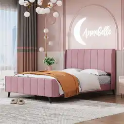 Walmart imerelez Full Size Upholstered Platform Bed, Velvet, Pink offer