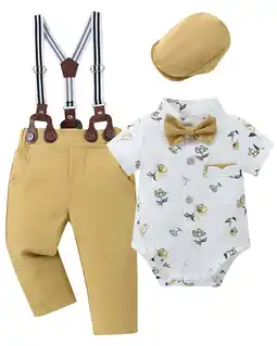 Walmart CARETOO Boy Clothes Newborn Formal Outfit Shirt Bowtie Suspender Pants Hat Cotton Fabric 4pcs Set offer