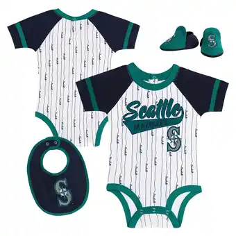 Walmart Newborn & Infant White Seattle Mariners Base Hitter Bodysuit, Bib & Bootie Set offer