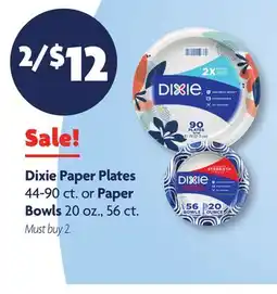 Family Dollar Dixie Paper Plates 44-90 ct. or Paper Bowls 20 oz., 56 ct offer