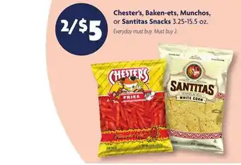 Family Dollar Chester's, Baken-ets, Munchos, or Santitas Snacks offer